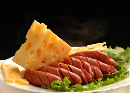 Sausages with cheese                          の写真素材