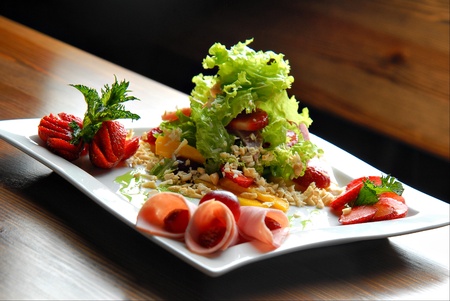 tasty and healthy food on a plateの写真素材