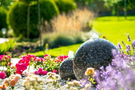beautiful landscaping with beautiful plants and flowersの写真素材