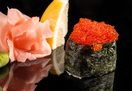 sushi and rolls with fresh fish, Japanese cuisine with fresh seafoodの写真素材