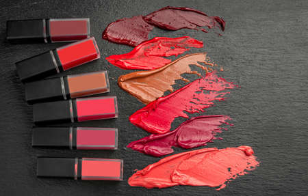 Texture of lip gloss. Trendy colors of the seasonの写真素材