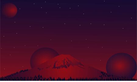 landscape with moon and starsのイラスト素材