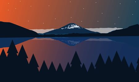 Mountain flat vector sunset forestのイラスト素材