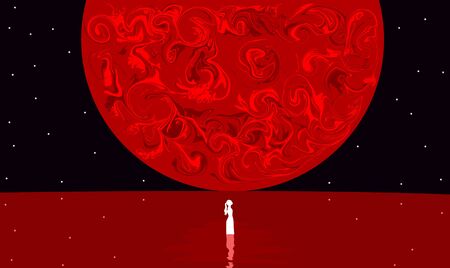 Girl on the background of the sun in the waterのイラスト素材