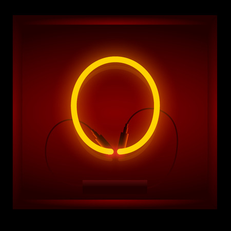 Realistic neon letter O vector illustration. Glowing font. Red light.のイラスト素材