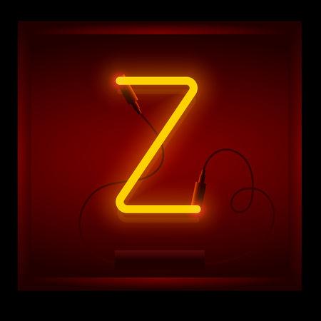 Realistic neon letter Z vector illustration. Glowing font. Red light.のイラスト素材