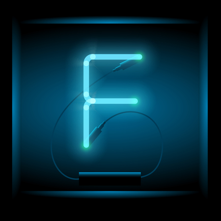 Realistic neon letter F vector illustration. Glowing font. Blue light.のイラスト素材