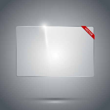 Transparent glass frame with reflection and refraction on the dark background. Isolated vector illustration.のイラスト素材