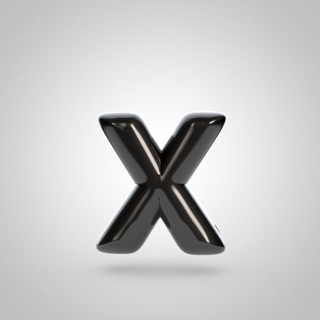 Metallic paint black letter X lowercase. 3D rendering font with glint and lights reflections isolated on white background.の写真素材