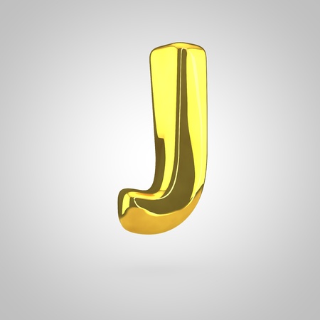 Golden letter J uppercase. 3D rendering of golden twisted font isolated on white background.の写真素材