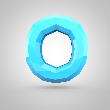 Low poly alphabet letter O uppercase. 3D render of blue glossy polygonal font isolated on white background.の写真素材