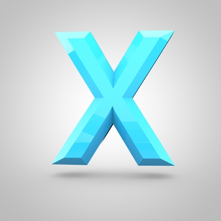 Low poly alphabet letter X uppercase. 3D render of blue glossy polygonal font isolated on white background.の写真素材