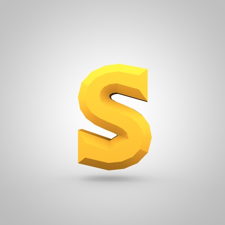Low poly alphabet letter S lowercase. 3D render of yellow mate polygonal font isolated on white background.の写真素材