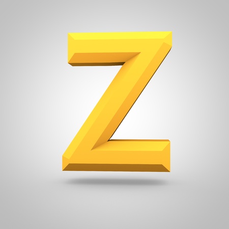 Low poly alphabet letter Z uppercase. 3D render of yellow mate polygonal font isolated on white background.の写真素材