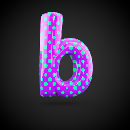 Violet alphabet letter B lowercase with blue dots. 3D render of glossy font isolated on white background.の写真素材