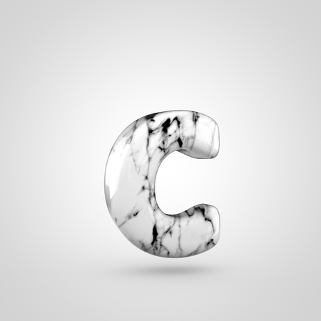 Glossy marble alphabet letter C lowercase. 3D rendering font with black and white marble texture isolated on white background.の写真素材