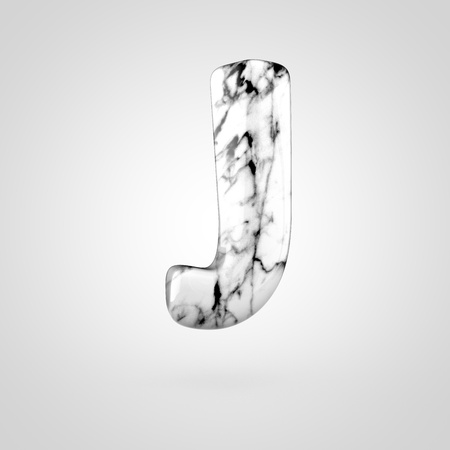 Glossy marble alphabet letter J uppercase. 3D rendering font with black and white marble texture isolated on white background.の写真素材