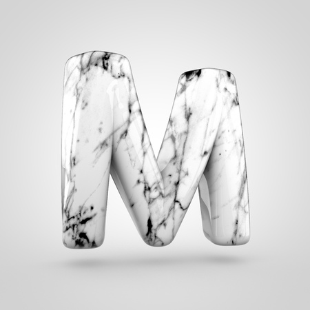 Glossy marble alphabet letter M uppercase. 3D rendering font with black and white marble texture isolated on white background.の写真素材