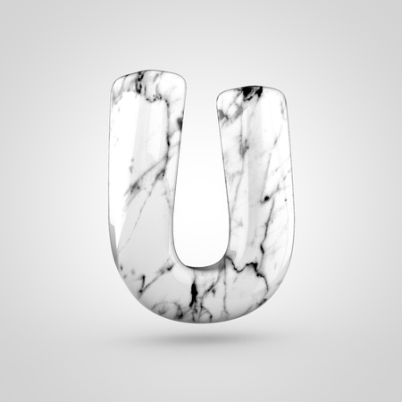 Glossy marble alphabet letter U uppercase. 3D rendering font with black and white marble texture isolated on white background.の写真素材