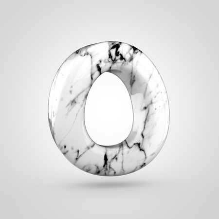 Glossy marble alphabet letter O uppercase. 3D rendering font with black and white marble texture isolated on white background.の写真素材