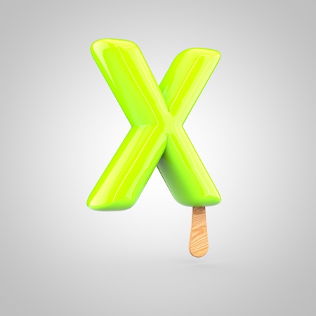 Ice cream letter X uppercase. 3D render of fruit juice ice cream font with wooden stick isolated on white background.の写真素材