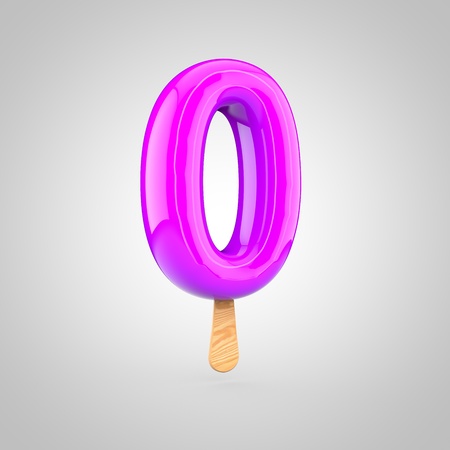 Ice cream number 0. 3D render of fruit juice ice cream font with wooden stick isolated on white background.の写真素材