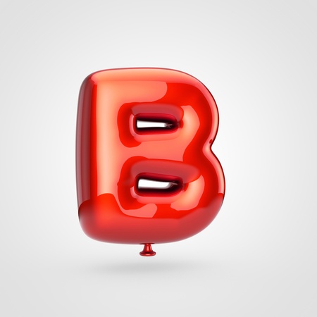 Balloon letter B uppercase. 3D render of glossy red inflated font with glint isolated on white background.の写真素材