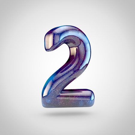 Galaxy number 2. 3D render of galaxy font with glittering stars and cosmic nebula isolated on white background.の写真素材