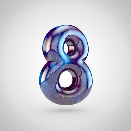 Galaxy number 8. 3D render of galaxy font with glittering stars and cosmic nebula isolated on white background.の写真素材
