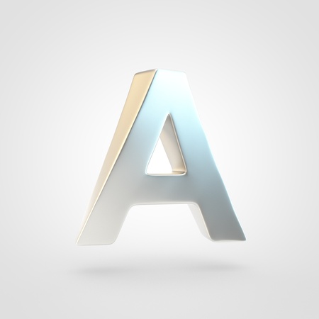Silver letter A uppercase. 3D rendering of matted silver font isolated on white background.の写真素材