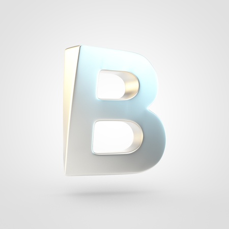 Silver letter B uppercase. 3D rendering of matted silver font isolated on white background.の写真素材