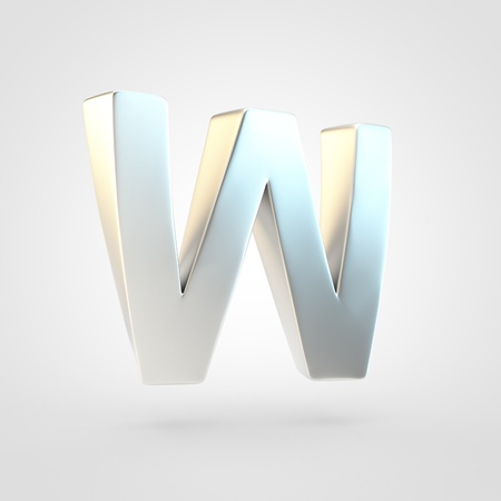 Silver letter W uppercase. 3D rendering of matted silver font isolated on white background.の写真素材