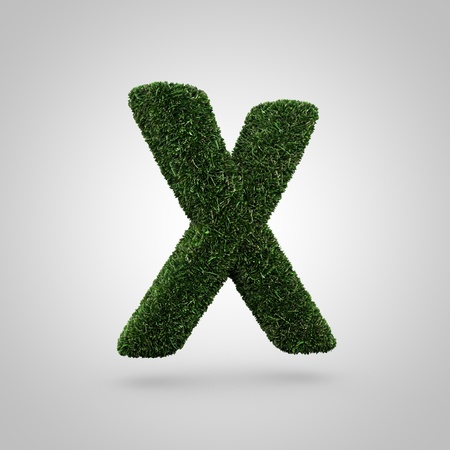 Grass letter X uppercase. 3D render font with the green lawn texture. Eco symbol isolated on white background.の写真素材