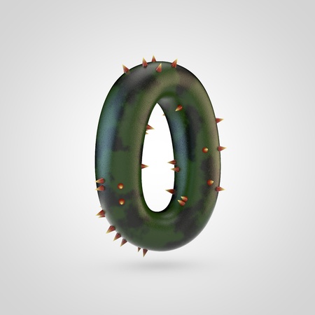 Plant number 0. 3D rendering of green plant font with spikes isolated on white background.の写真素材