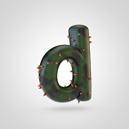 Plant letter D lowercase. 3D rendering of green plant font with spikes isolated on white background.の写真素材