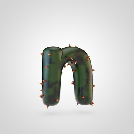Plant letter N lowercase. 3D rendering of green plant font with spikes isolated on white background.の写真素材