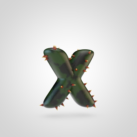 Plant letter X lowercase. 3D rendering of green plant font with spikes isolated on white background.の写真素材