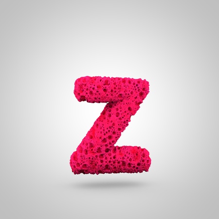 Sponge letter Z lowercase. 3D rendering of pink sponge font isolated on white background.の写真素材