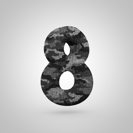 Camouflage number 8. 3D render font with camouflage texture isolated on white background.の写真素材