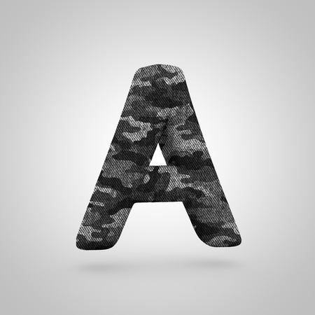 Camouflage letter A uppercase. 3D render font with camouflage texture isolated on white background.の写真素材