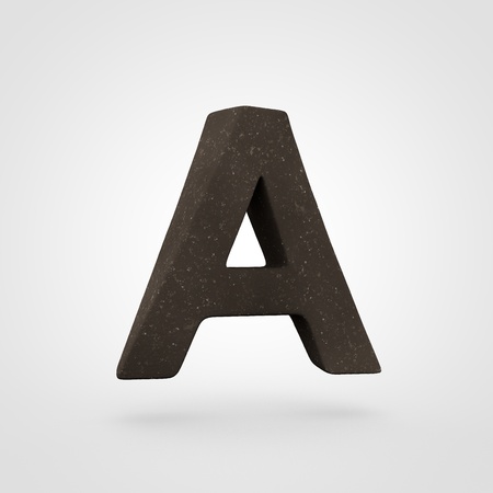 Soil letter A uppercase. 3D render brown soil font isolated on white background.の写真素材