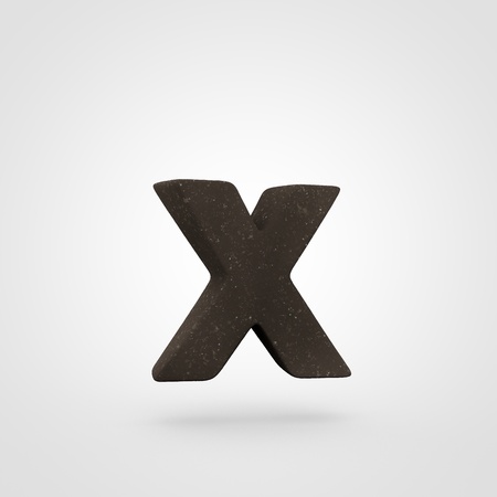 Soil letter X lowercase. 3D render brown soil font isolated on white background.の写真素材