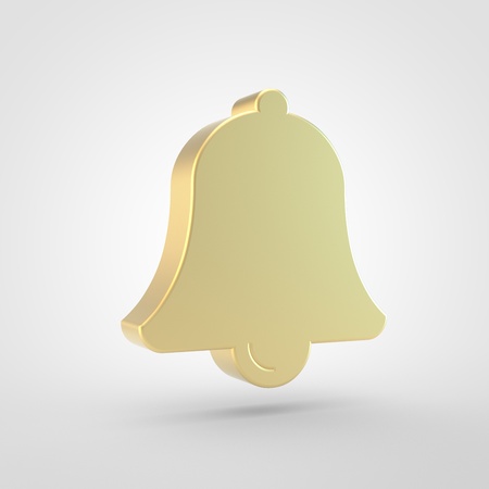Bell icon. 3d render of golden bell symbol isolated on white background.の写真素材