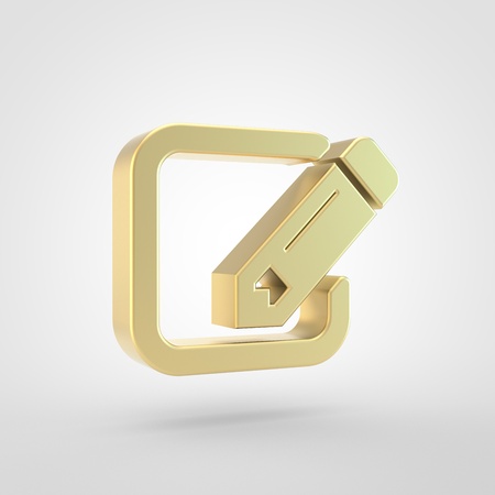 Edit icon. 3d render of golden edit symbol isolated on white background.の写真素材