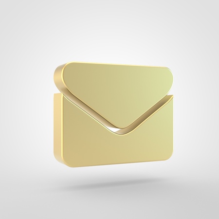 Envelope icon. 3d render of golden envelope symbol isolated on white background.の写真素材