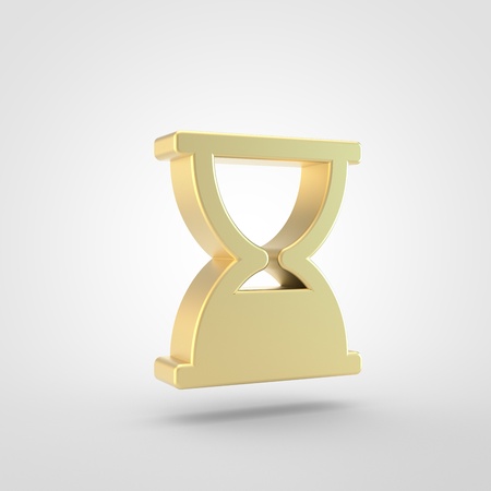 Hourglass end icon. 3d render of golden hourglass end symbol isolated on white background.