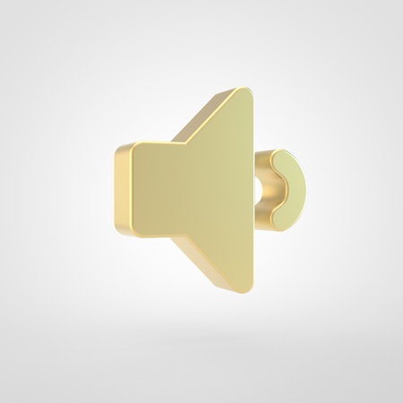 Volume down icon. 3d render of golden volume down symbol isolated on white background.の写真素材