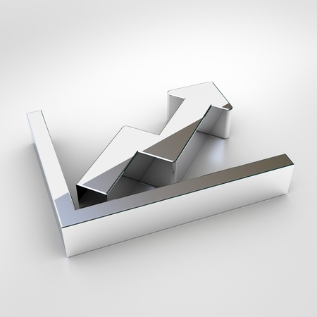 Chart line icon. 3d render of chrome chart line symbol isolated on white background.の写真素材