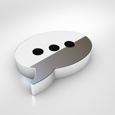 Comment with three dots icon. 3d render of chrome comment with three dots symbol isolated on white background.の写真素材