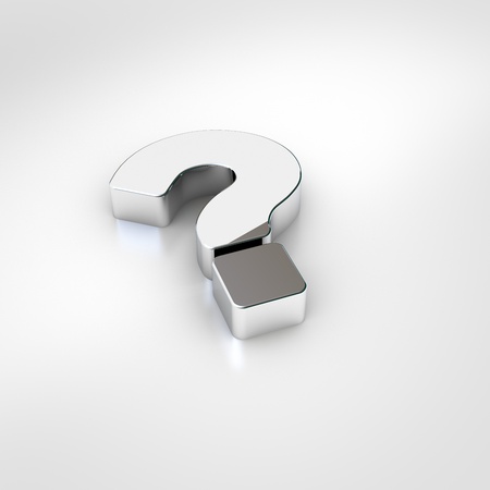 Question icon. 3d render of chrome question symbol isolated on white background.の写真素材